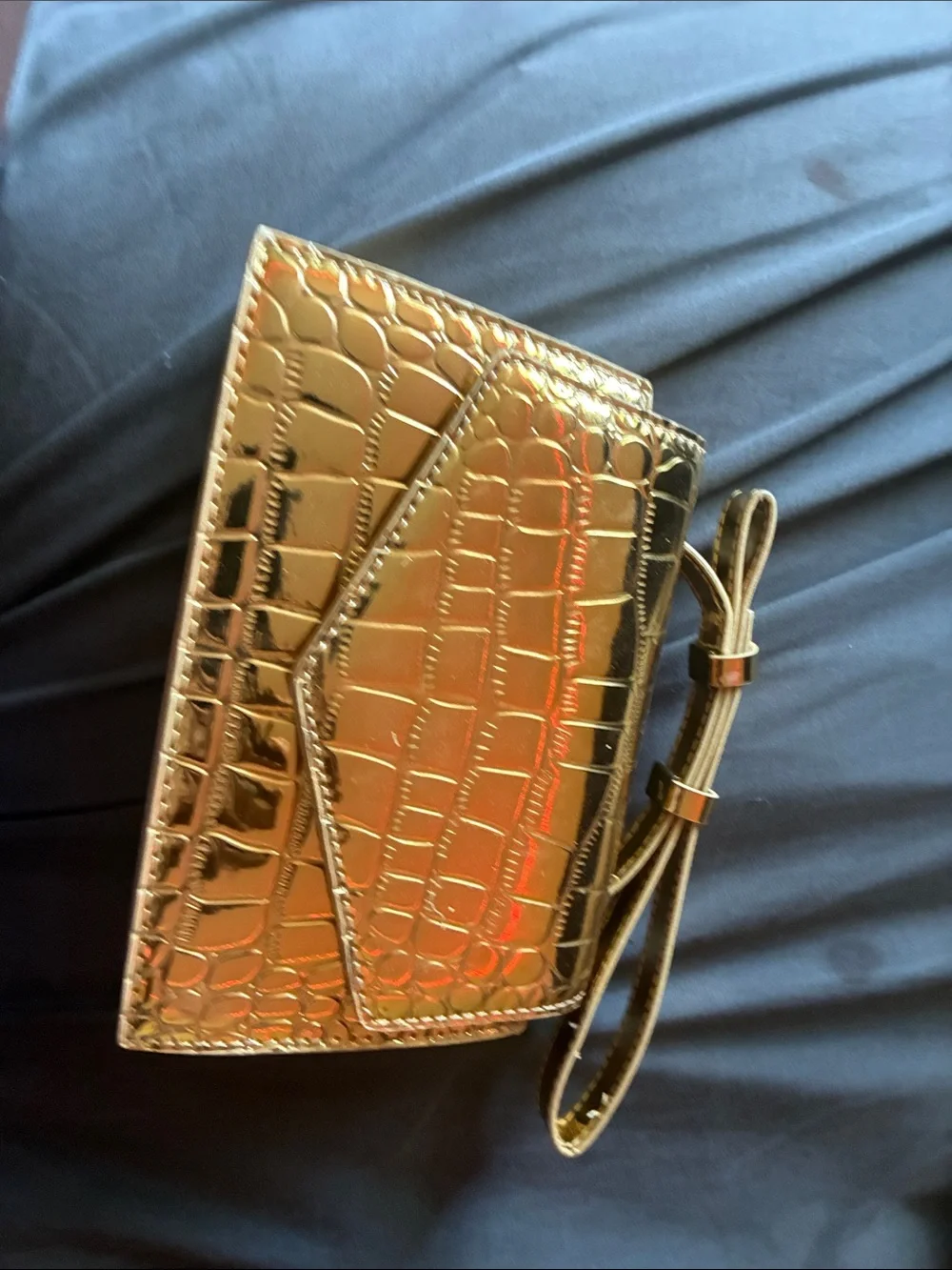 Fashion Nova Croc-Embossed Metallic Gold Wristlet